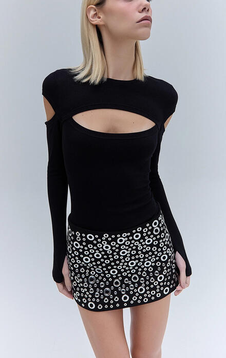 MINI SAIA CREPE ILHÓS TIG (PP) R$215