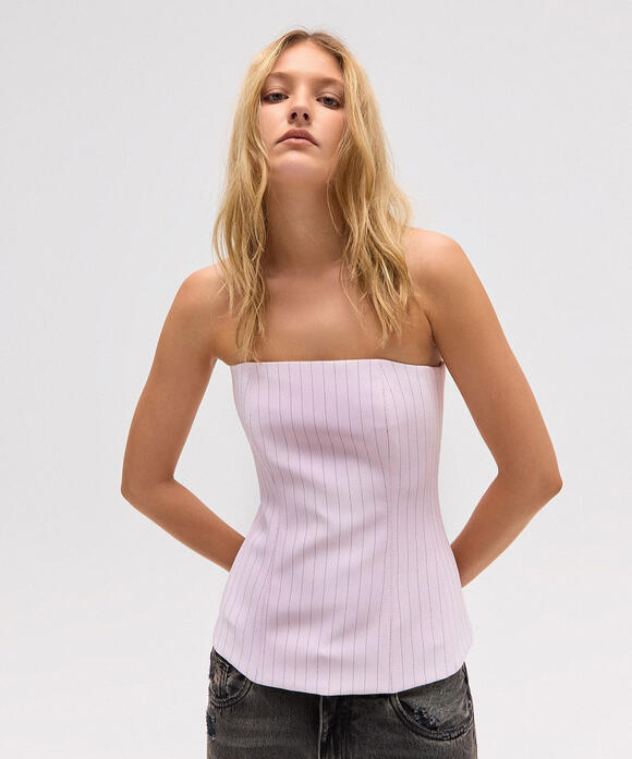 CORSET CREPE RISCA DE GIZ ROSA TIG (P) R$145