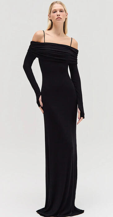 VESTIDO LONGO TIG DRAPEADO MALHA PRETA (P) R$265